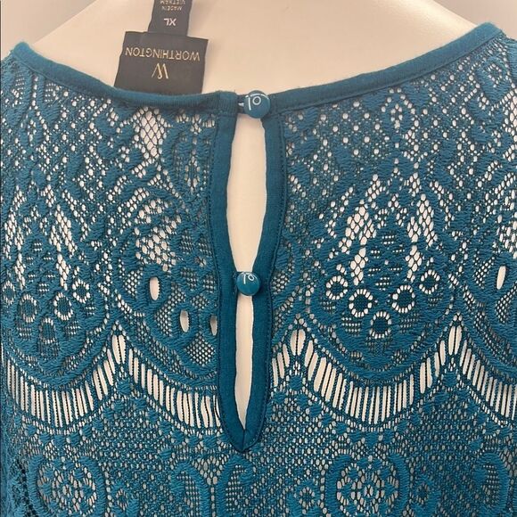 Worthington Blue Ruffled Cap Sleeve Blouse - Picture 6 of 6